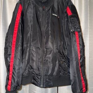 Polo Ralph Lauren Black Bomber Jacket with Red Stripes